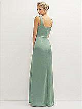 Rear View Thumbnail - Seagrass Square-Neck Satin A-line Maxi Dress with Front Slit