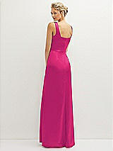 Rear View Thumbnail - Think Pink Square-Neck Satin A-line Maxi Dress with Front Slit