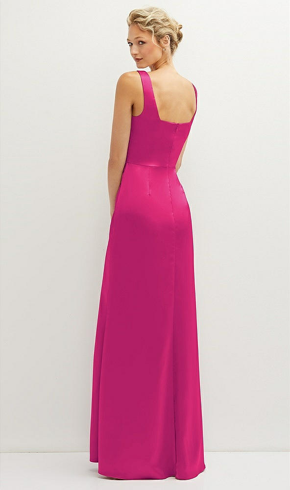 Back View - Think Pink Square-Neck Satin A-line Maxi Dress with Front Slit