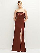 Front View Thumbnail - Auburn Moon Soft Ruffle Cuff Strapless Trumpet Dress with Front Slit