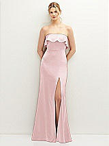 Front View Thumbnail - Ballet Pink Soft Ruffle Cuff Strapless Trumpet Dress with Front Slit