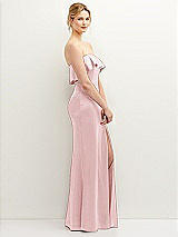 Side View Thumbnail - Ballet Pink Soft Ruffle Cuff Strapless Trumpet Dress with Front Slit