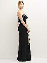 Side View Thumbnail - Black Soft Ruffle Cuff Strapless Trumpet Dress with Front Slit