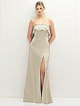Front View Thumbnail - Champagne Soft Ruffle Cuff Strapless Trumpet Dress with Front Slit