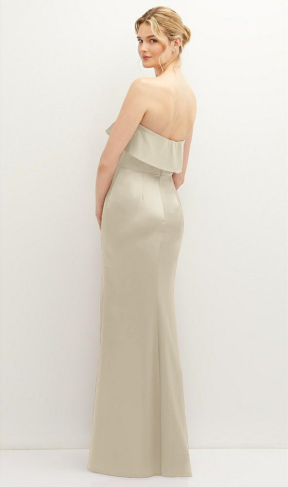 Back View - Champagne Soft Ruffle Cuff Strapless Trumpet Dress with Front Slit