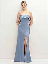 Front View Thumbnail - Cloudy Soft Ruffle Cuff Strapless Trumpet Dress with Front Slit