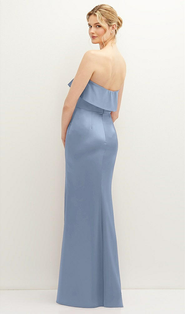 Back View - Cloudy Soft Ruffle Cuff Strapless Trumpet Dress with Front Slit