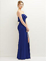 Side View Thumbnail - Cobalt Blue Soft Ruffle Cuff Strapless Trumpet Dress with Front Slit