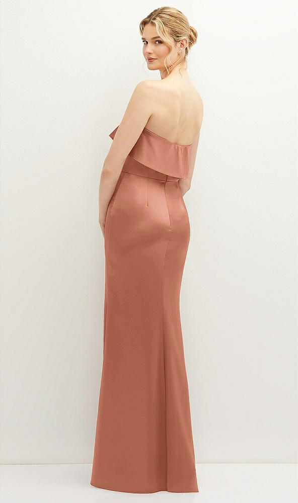 Back View - Copper Penny Soft Ruffle Cuff Strapless Trumpet Dress with Front Slit
