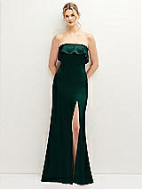 Front View Thumbnail - Evergreen Soft Ruffle Cuff Strapless Trumpet Dress with Front Slit