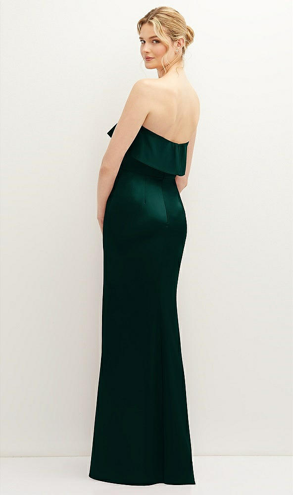 Back View - Evergreen Soft Ruffle Cuff Strapless Trumpet Dress with Front Slit