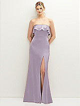 Front View Thumbnail - Lilac Haze Soft Ruffle Cuff Strapless Trumpet Dress with Front Slit