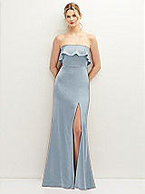 Front View Thumbnail - Mist Soft Ruffle Cuff Strapless Trumpet Dress with Front Slit
