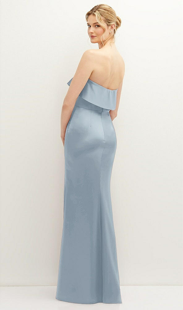Back View - Mist Soft Ruffle Cuff Strapless Trumpet Dress with Front Slit