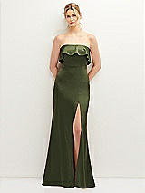 Front View Thumbnail - Olive Green Soft Ruffle Cuff Strapless Trumpet Dress with Front Slit