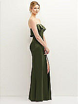 Side View Thumbnail - Olive Green Soft Ruffle Cuff Strapless Trumpet Dress with Front Slit
