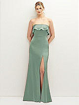 Front View Thumbnail - Seagrass Soft Ruffle Cuff Strapless Trumpet Dress with Front Slit
