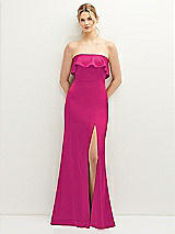Front View Thumbnail - Think Pink Soft Ruffle Cuff Strapless Trumpet Dress with Front Slit