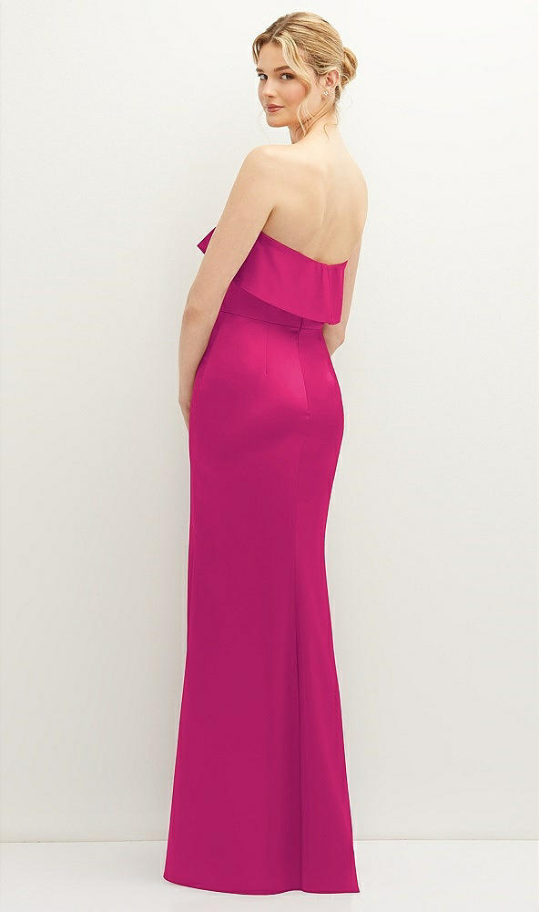 Back View - Think Pink Soft Ruffle Cuff Strapless Trumpet Dress with Front Slit