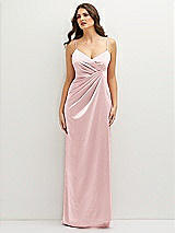 Front View Thumbnail - Ballet Pink Asymmetrical Draped Pleat Wrap Satin Maxi Dress