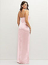 Rear View Thumbnail - Ballet Pink Asymmetrical Draped Pleat Wrap Satin Maxi Dress