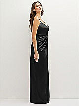 Side View Thumbnail - Black Asymmetrical Draped Pleat Wrap Satin Maxi Dress