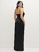 Rear View Thumbnail - Black Asymmetrical Draped Pleat Wrap Satin Maxi Dress