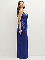 Side View Thumbnail - Cobalt Blue Asymmetrical Draped Pleat Wrap Satin Maxi Dress