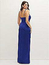 Rear View Thumbnail - Cobalt Blue Asymmetrical Draped Pleat Wrap Satin Maxi Dress