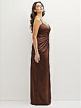 Side View Thumbnail - Cognac Asymmetrical Draped Pleat Wrap Satin Maxi Dress