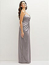 Side View Thumbnail - Cashmere Gray Asymmetrical Draped Pleat Wrap Satin Maxi Dress