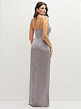 Rear View Thumbnail - Cashmere Gray Asymmetrical Draped Pleat Wrap Satin Maxi Dress