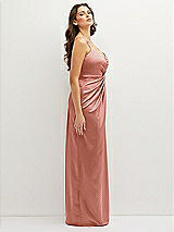 Side View Thumbnail - Desert Rose Asymmetrical Draped Pleat Wrap Satin Maxi Dress