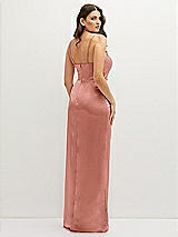 Rear View Thumbnail - Desert Rose Asymmetrical Draped Pleat Wrap Satin Maxi Dress