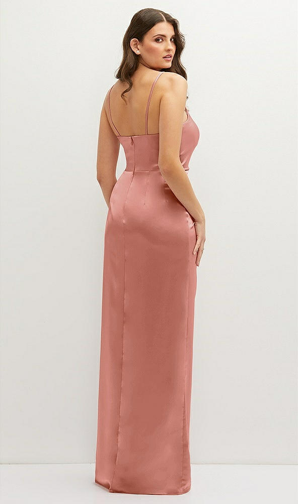 Back View - Desert Rose Asymmetrical Draped Pleat Wrap Satin Maxi Dress