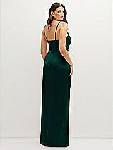 Rear View Thumbnail - Evergreen Asymmetrical Draped Pleat Wrap Satin Maxi Dress