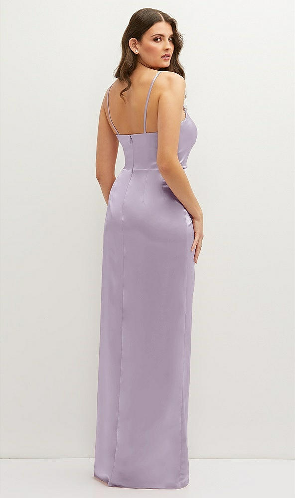 Back View - Lilac Haze Asymmetrical Draped Pleat Wrap Satin Maxi Dress