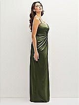 Side View Thumbnail - Olive Green Asymmetrical Draped Pleat Wrap Satin Maxi Dress
