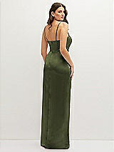 Rear View Thumbnail - Olive Green Asymmetrical Draped Pleat Wrap Satin Maxi Dress