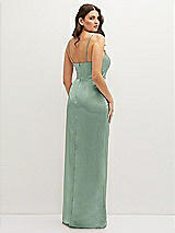 Rear View Thumbnail - Seagrass Asymmetrical Draped Pleat Wrap Satin Maxi Dress