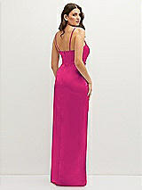 Rear View Thumbnail - Think Pink Asymmetrical Draped Pleat Wrap Satin Maxi Dress