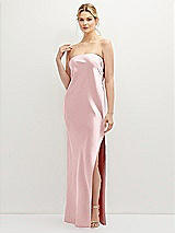 Front View Thumbnail - Ballet Pink Strapless Pull-On Satin Column Dress with Side Seam Slit