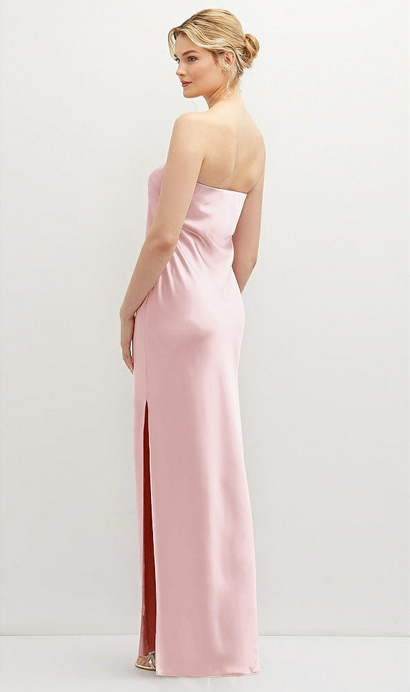 Back View - Ballet Pink Strapless Pull-On Satin Column Dress with Side Seam Slit