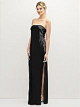 Alt View 1 Thumbnail - Black Strapless Pull-On Satin Column Dress with Side Seam Slit