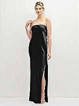 Front View Thumbnail - Black Strapless Pull-On Satin Column Dress with Side Seam Slit