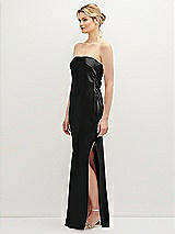 Side View Thumbnail - Black Strapless Pull-On Satin Column Dress with Side Seam Slit