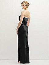 Rear View Thumbnail - Black Strapless Pull-On Satin Column Dress with Side Seam Slit