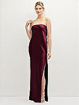 Front View Thumbnail - Cabernet Strapless Pull-On Satin Column Dress with Side Seam Slit