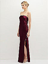 Side View Thumbnail - Cabernet Strapless Pull-On Satin Column Dress with Side Seam Slit