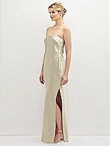 Side View Thumbnail - Champagne Strapless Pull-On Satin Column Dress with Side Seam Slit